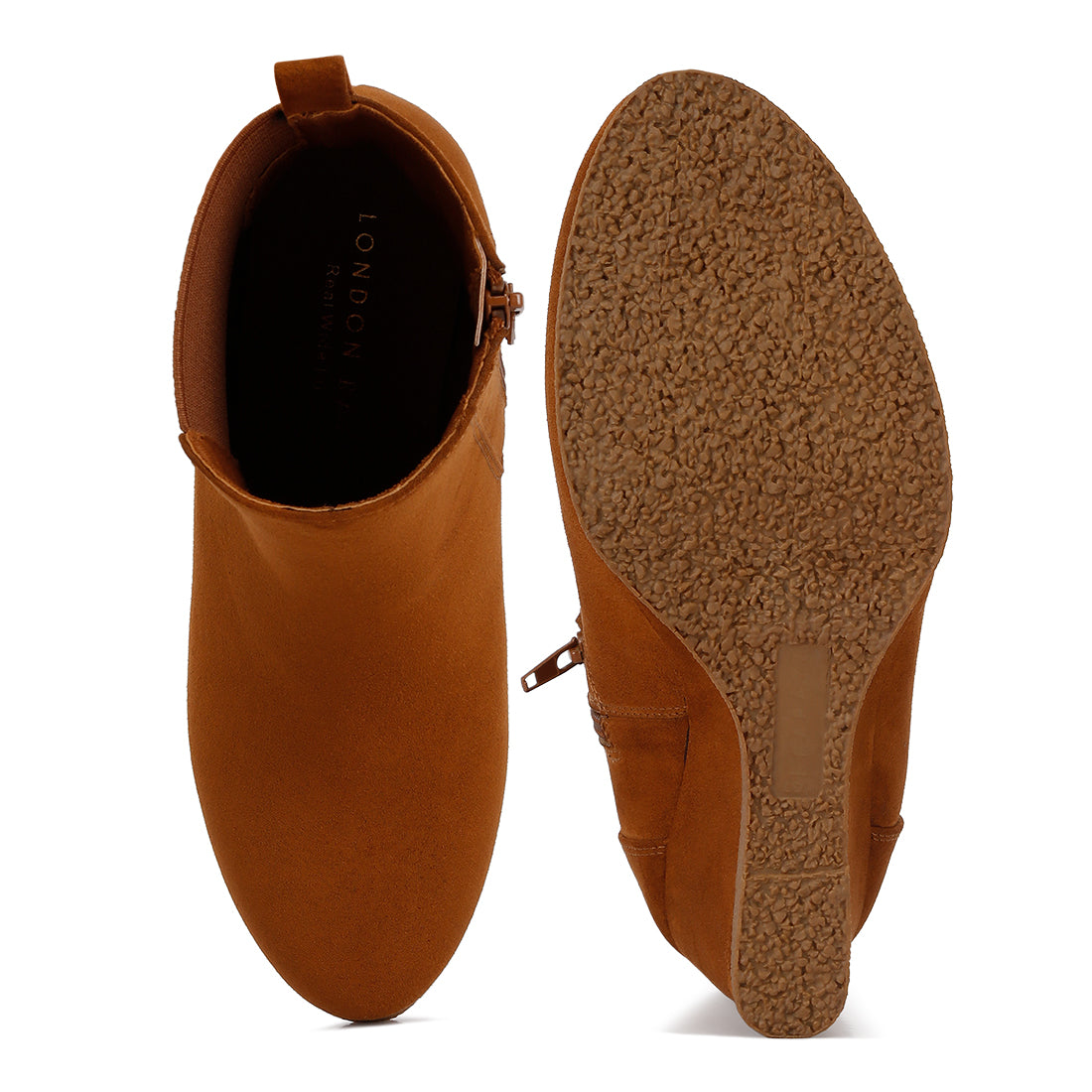 wedge heel ankle length boots#color_tan