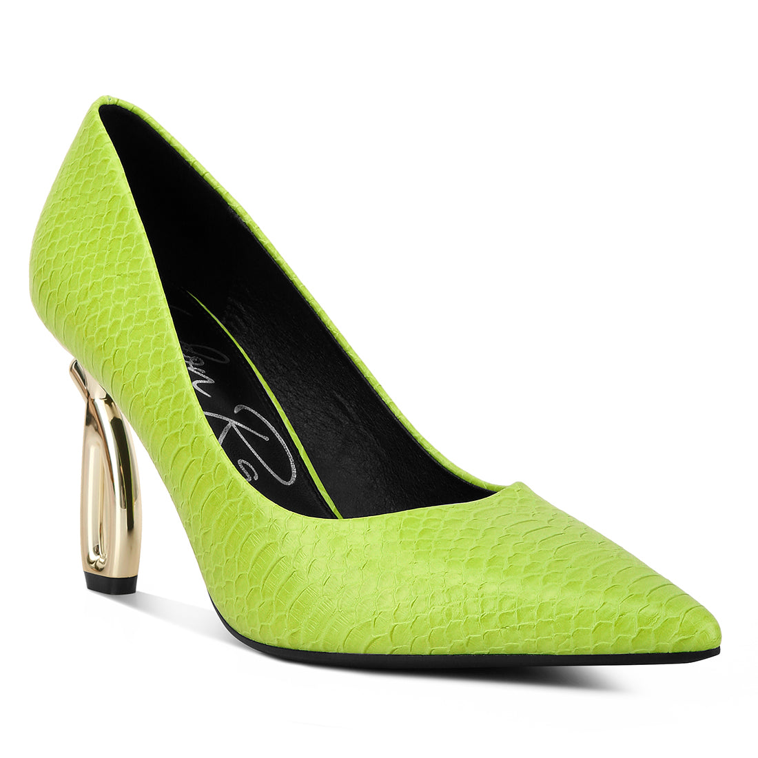 snake print fantasy heel pumps#color_lime