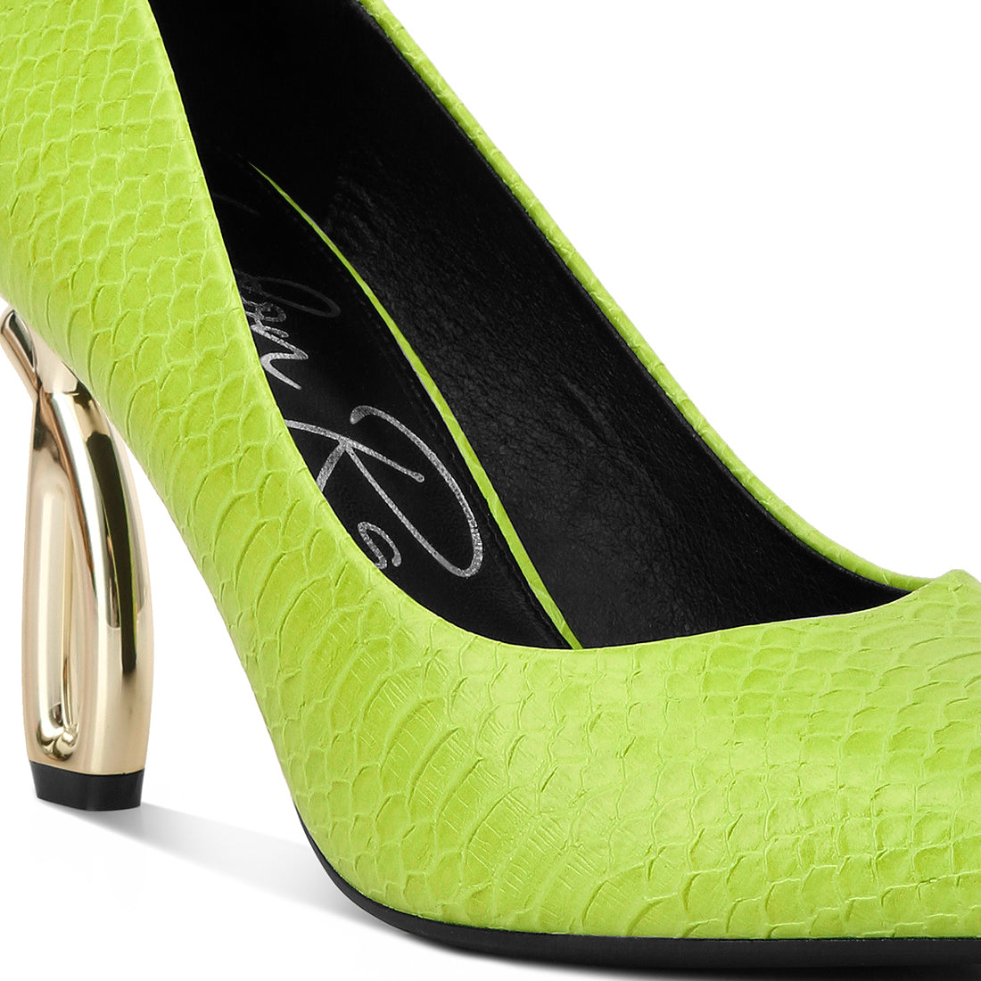 snake print fantasy heel pumps#color_lime