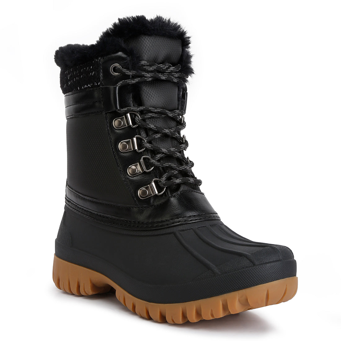 capucine fur collar contrasting lug sole boots#color_black