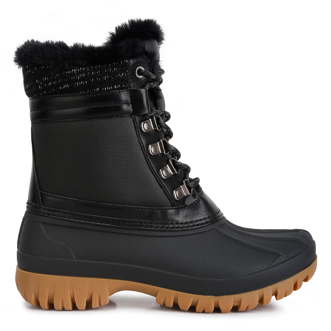 capucine fur collar contrasting lug sole boots#color_black