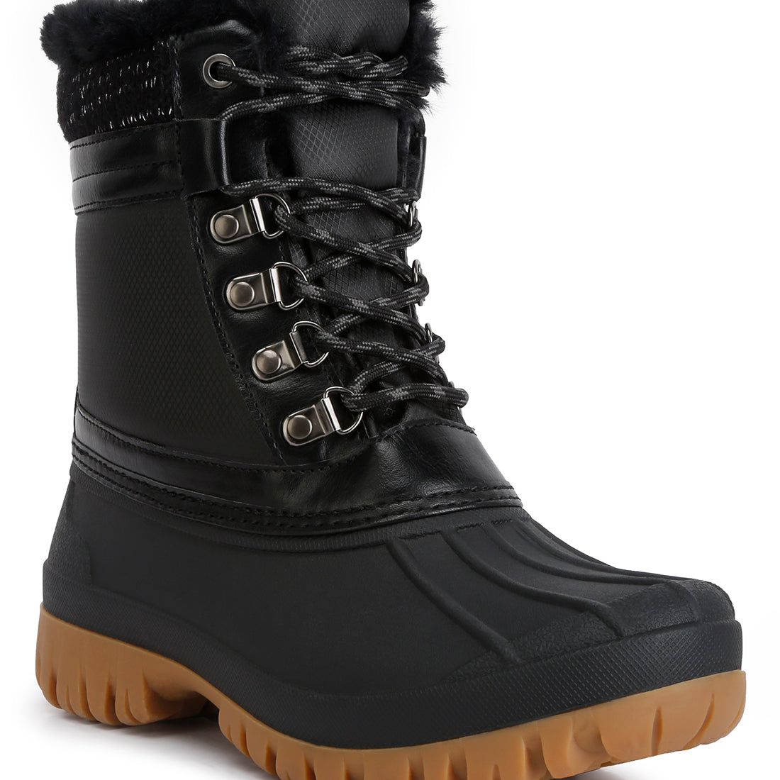 capucine fur collar contrasting lug sole boots#color_black