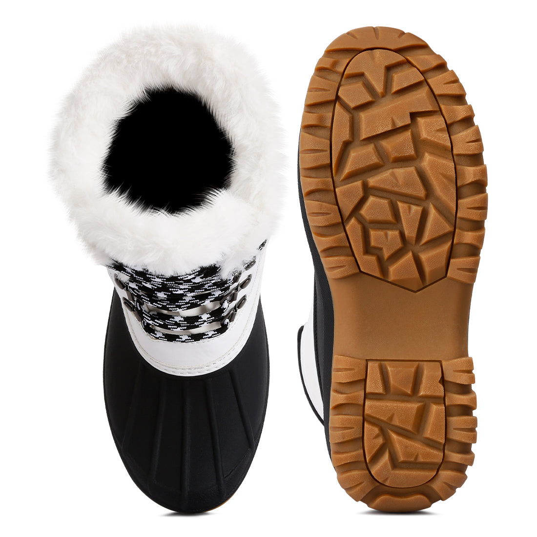 capucine fur collar contrasting lug sole boots#color_white