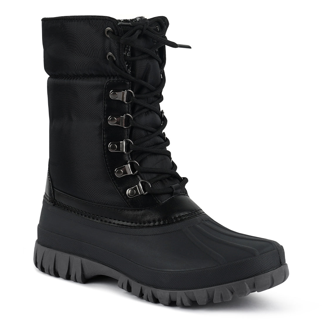 delphine knitted collar lace up boots#color_black