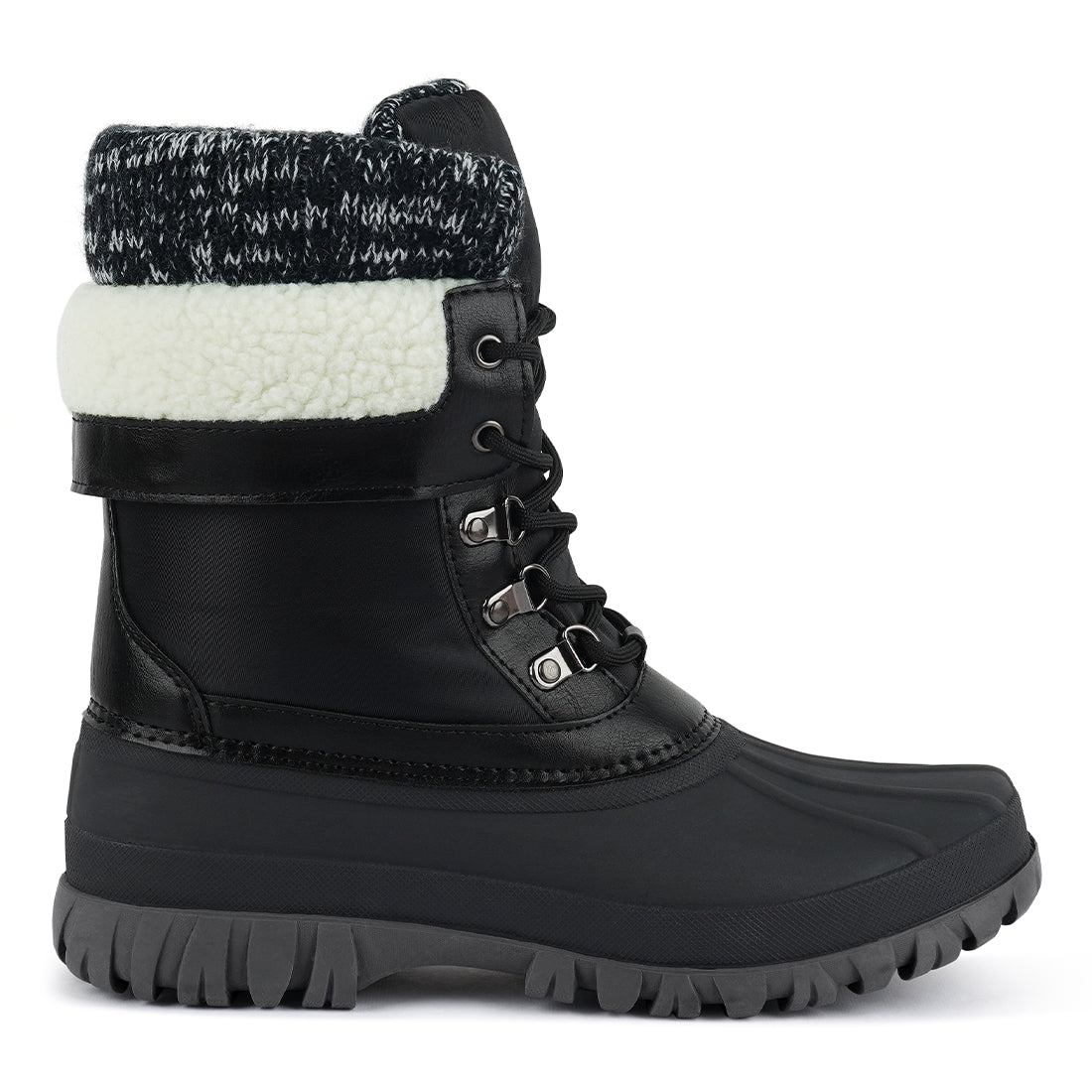 delphine knitted collar lace up boots#color_black