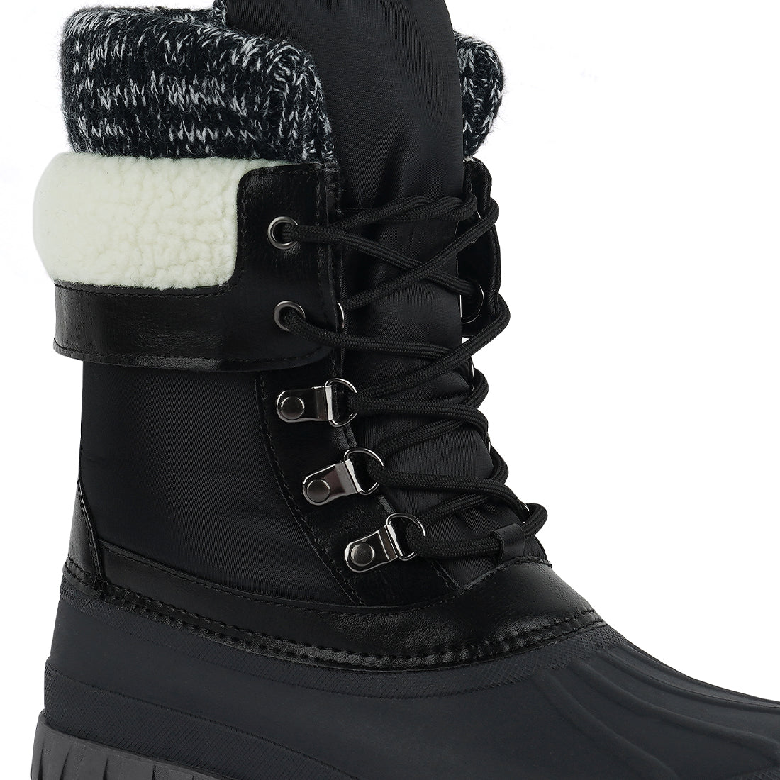delphine knitted collar lace up boots#color_black