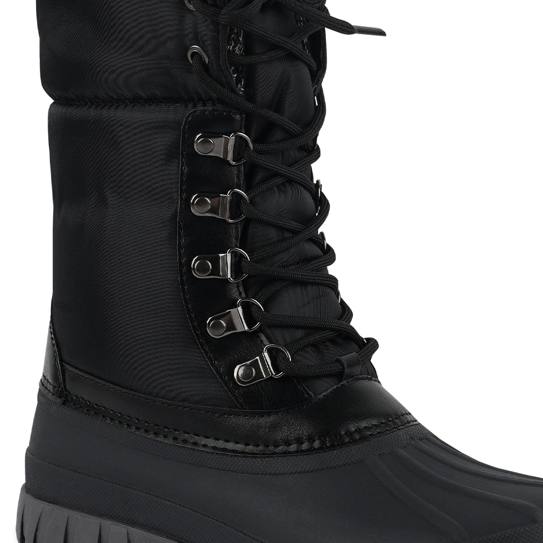 delphine knitted collar lace up boots#color_black