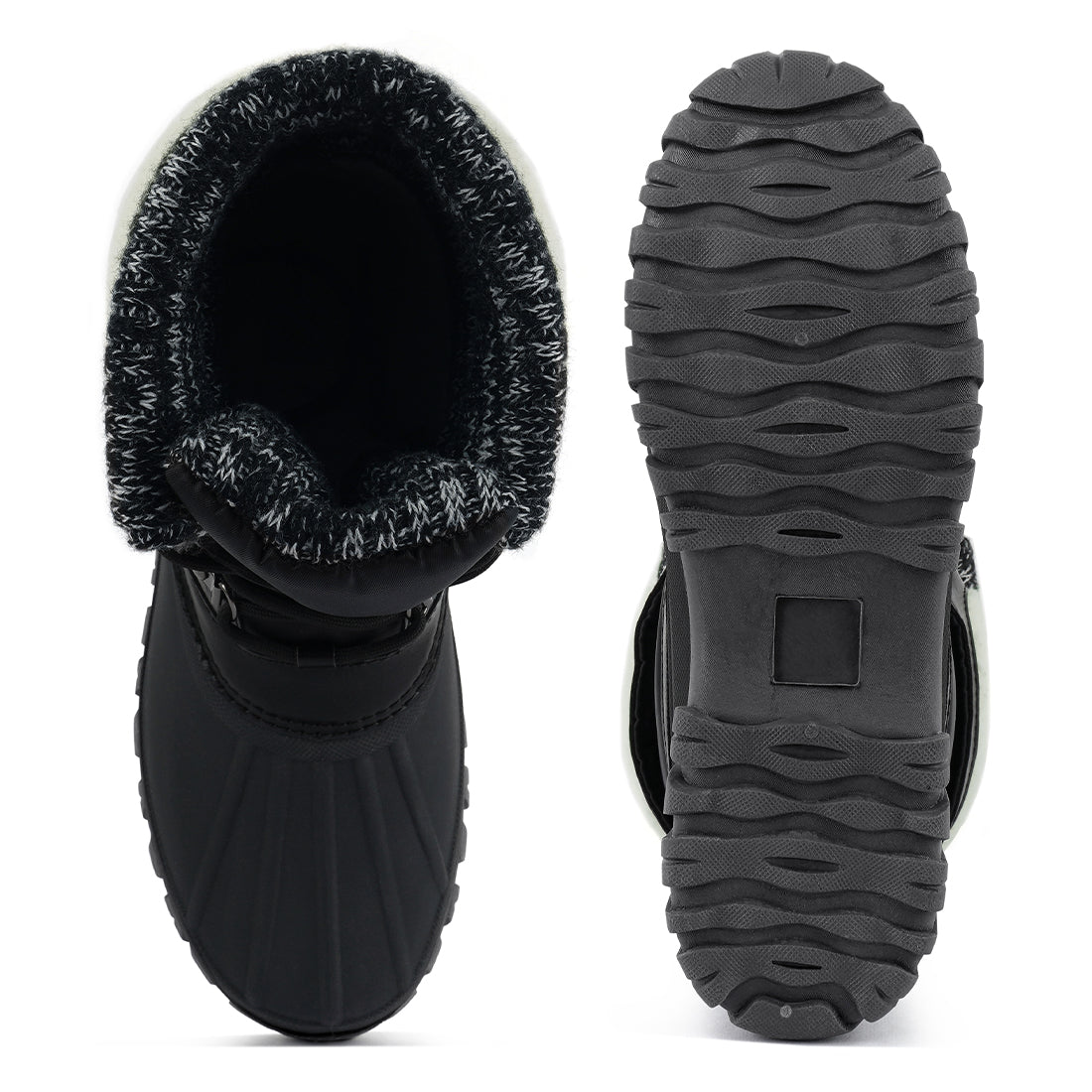 delphine knitted collar lace up boots#color_black