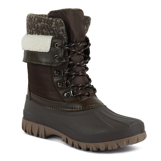 delphine knitted collar lace up boots#color_brown