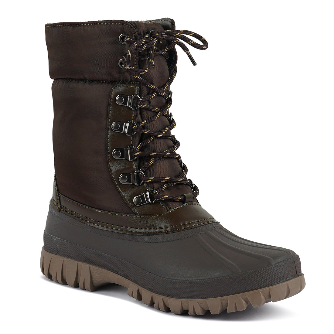 delphine knitted collar lace up boots#color_brown