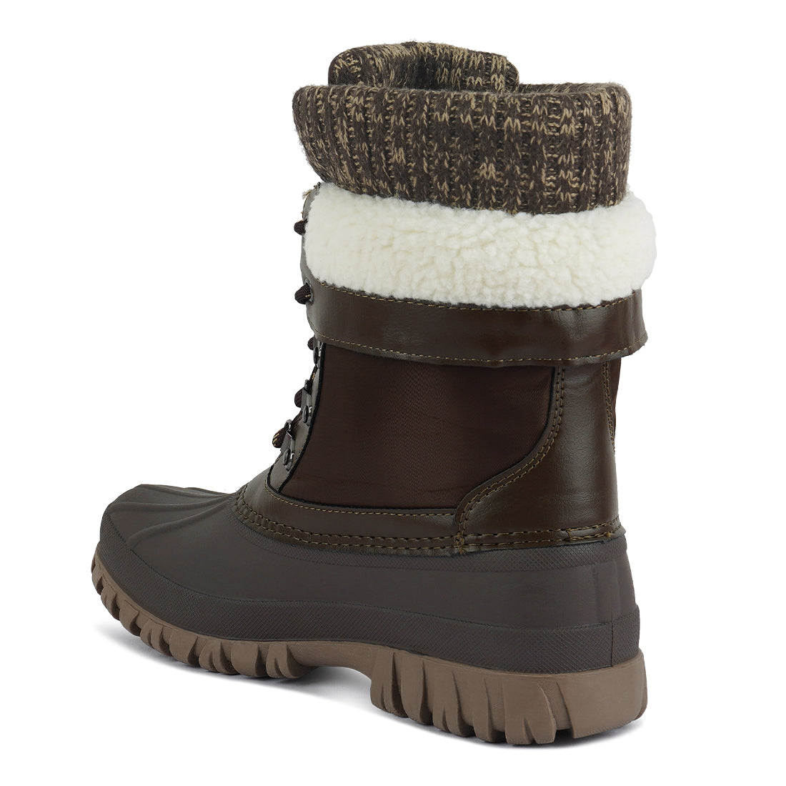 delphine knitted collar lace up boots#color_brown