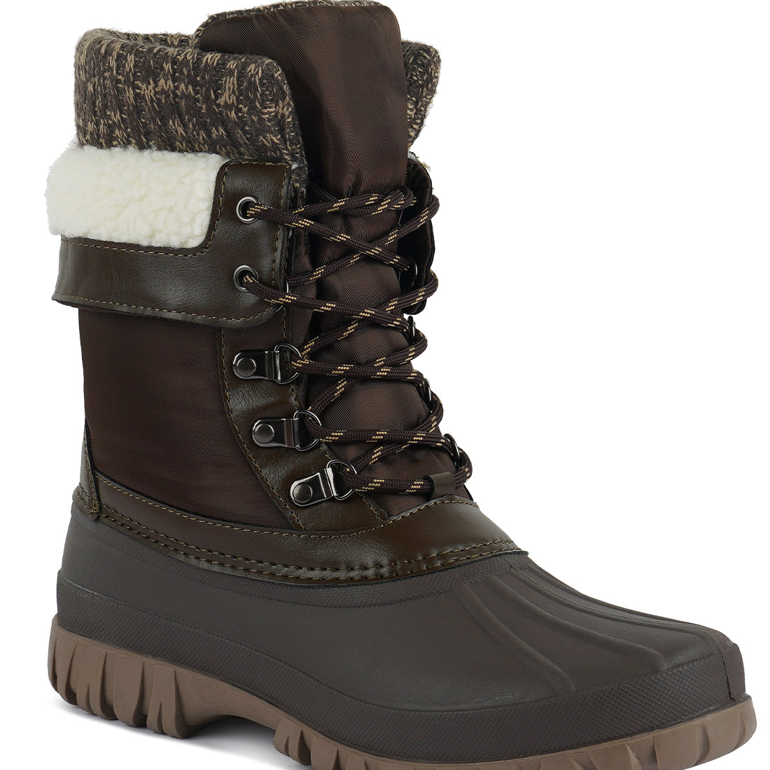 delphine knitted collar lace up boots#color_brown