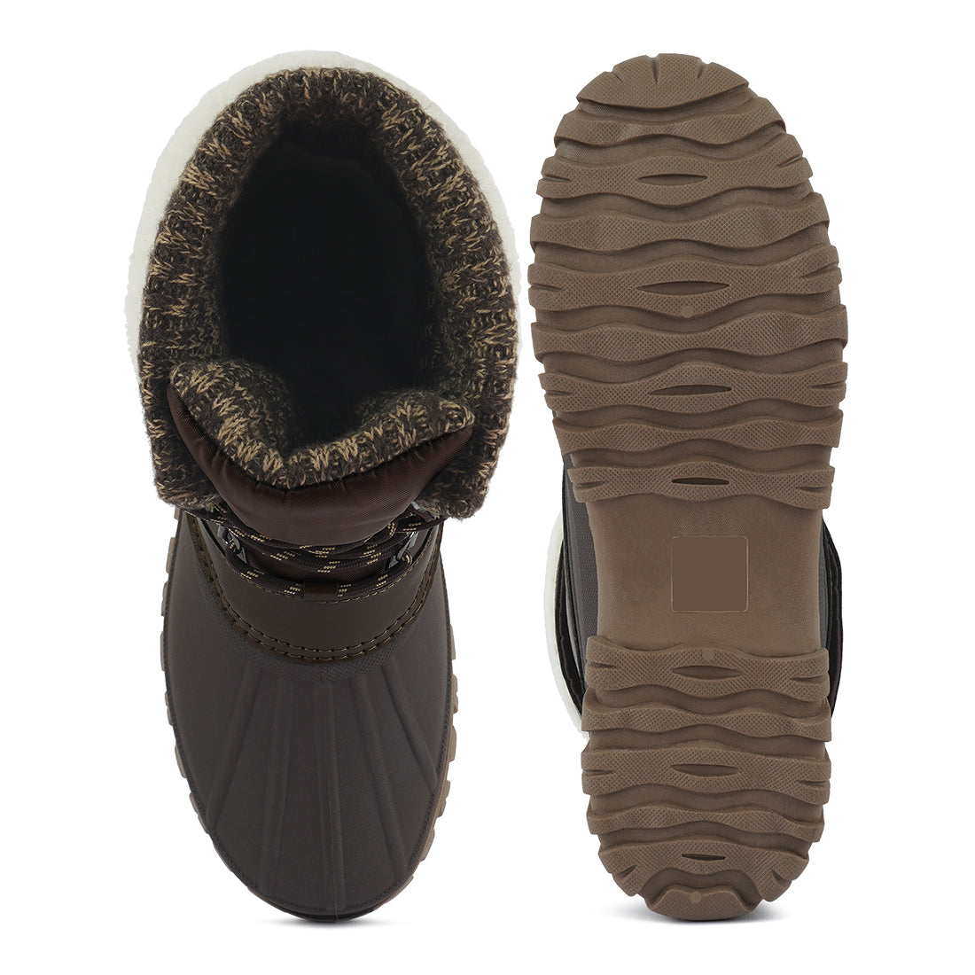 delphine knitted collar lace up boots#color_brown