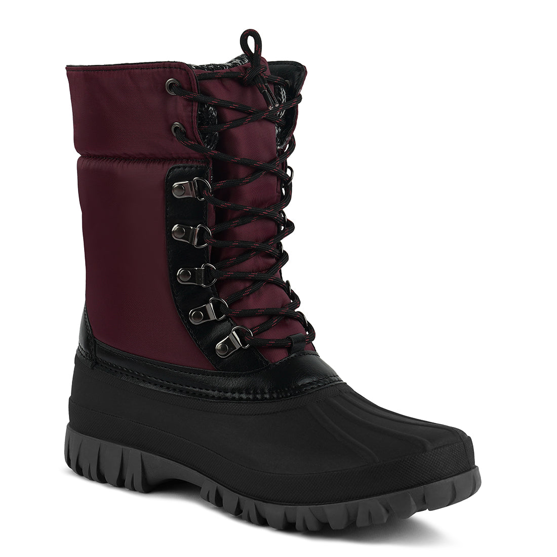 delphine knitted collar lace up boots#color_burgundy