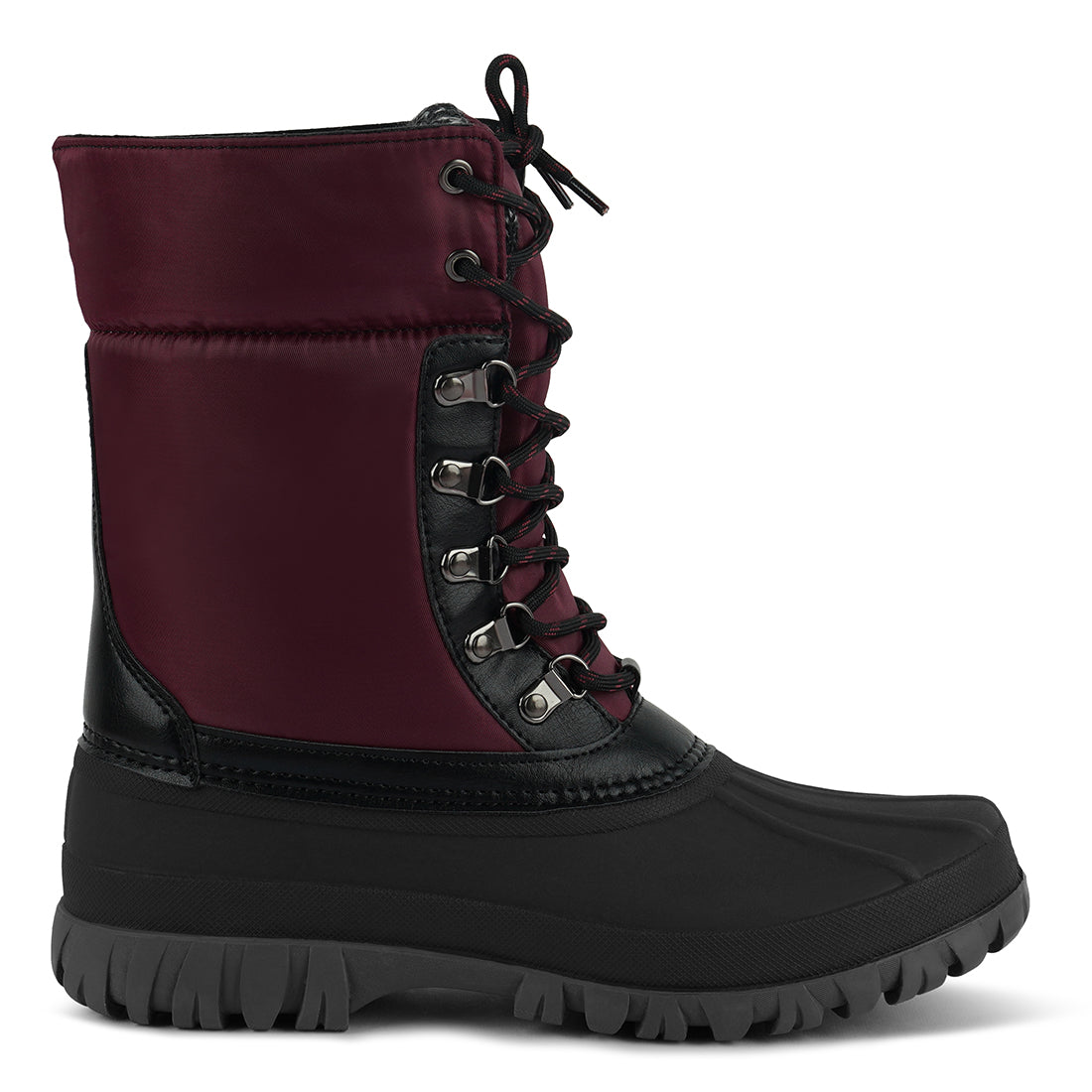 delphine knitted collar lace up boots#color_burgundy