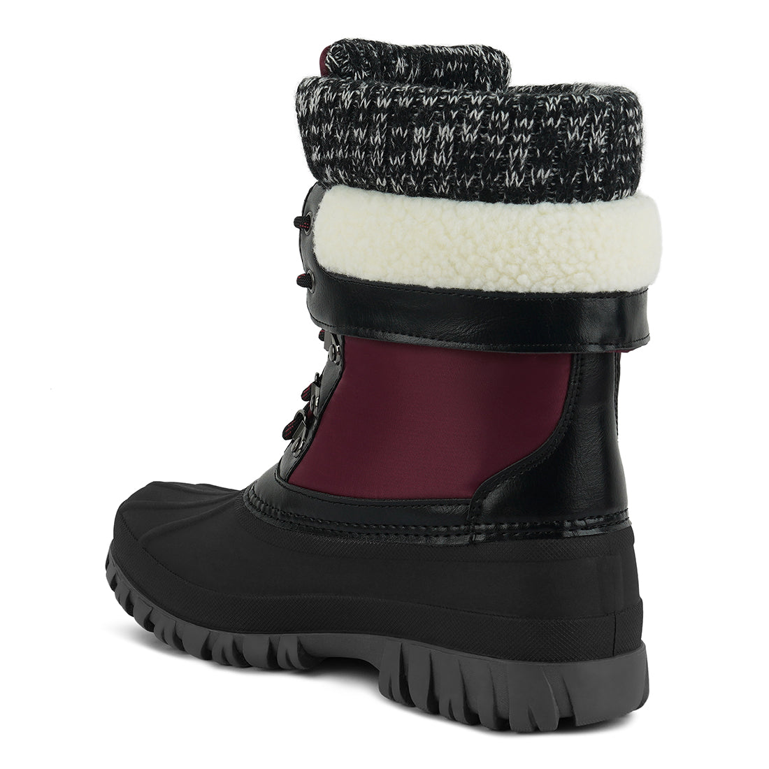delphine knitted collar lace up boots#color_burgundy