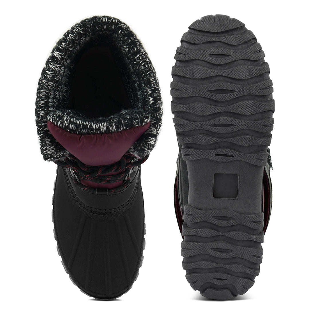 delphine knitted collar lace up boots#color_burgundy