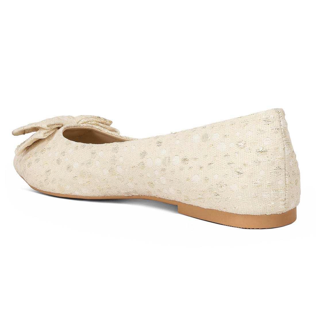 jacquard bow embellished ballet flats#color_beige