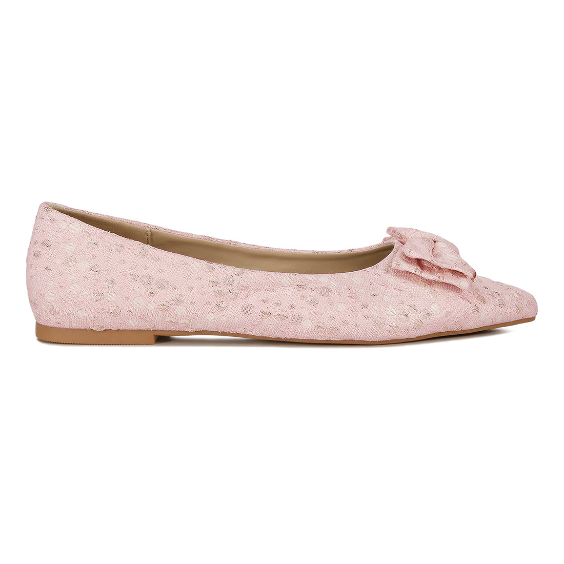 jacquard bow embellished ballet flats#color_pink