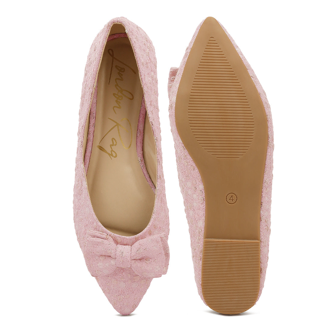 jacquard bow embellished ballet flats#color_pink