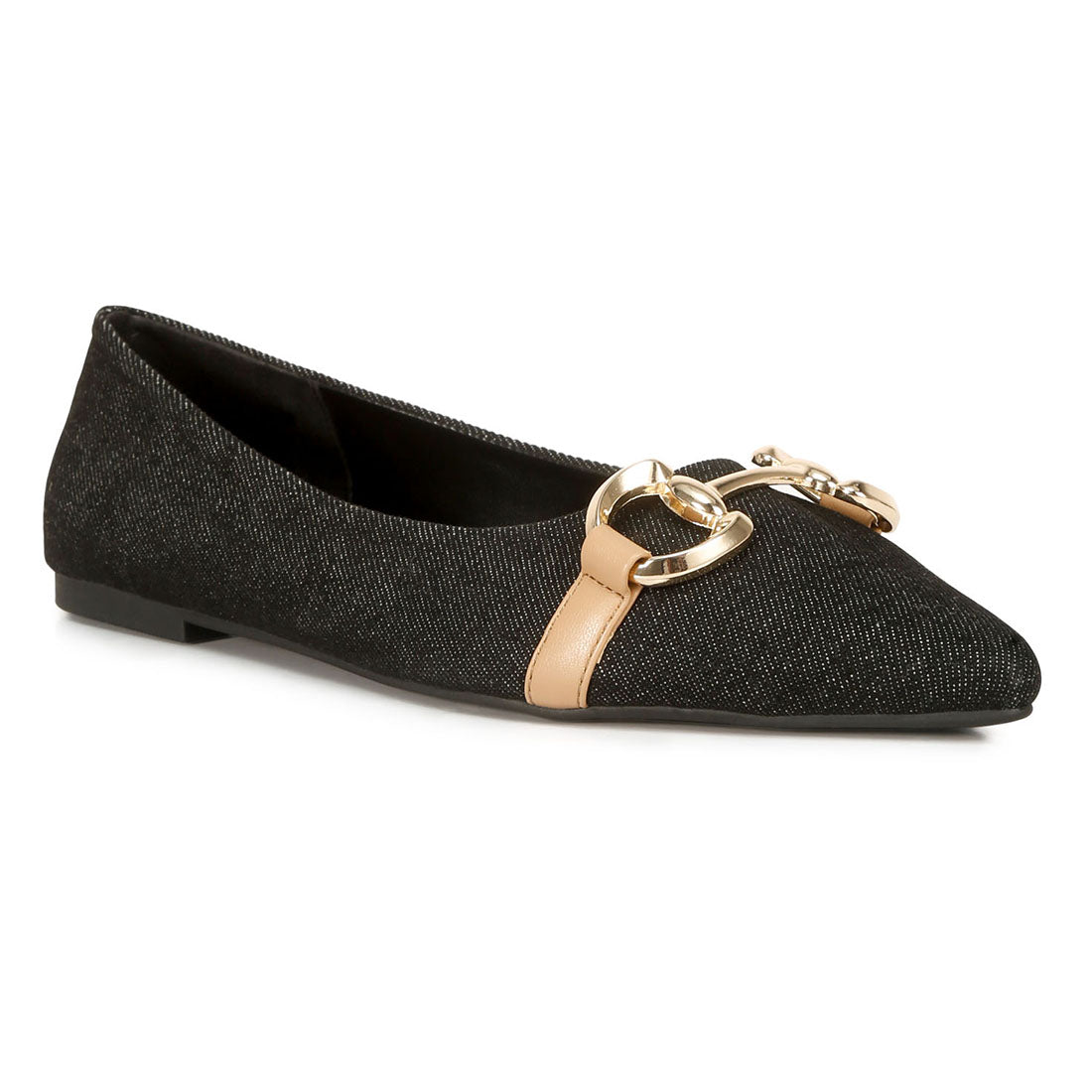 cressida denim horsebit detail ballet flats#color_black