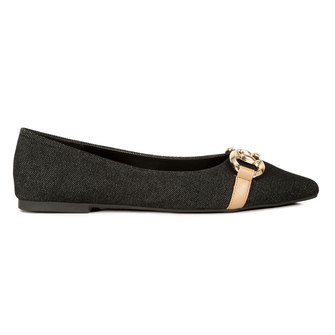 cressida denim horsebit detail ballet flats#color_black