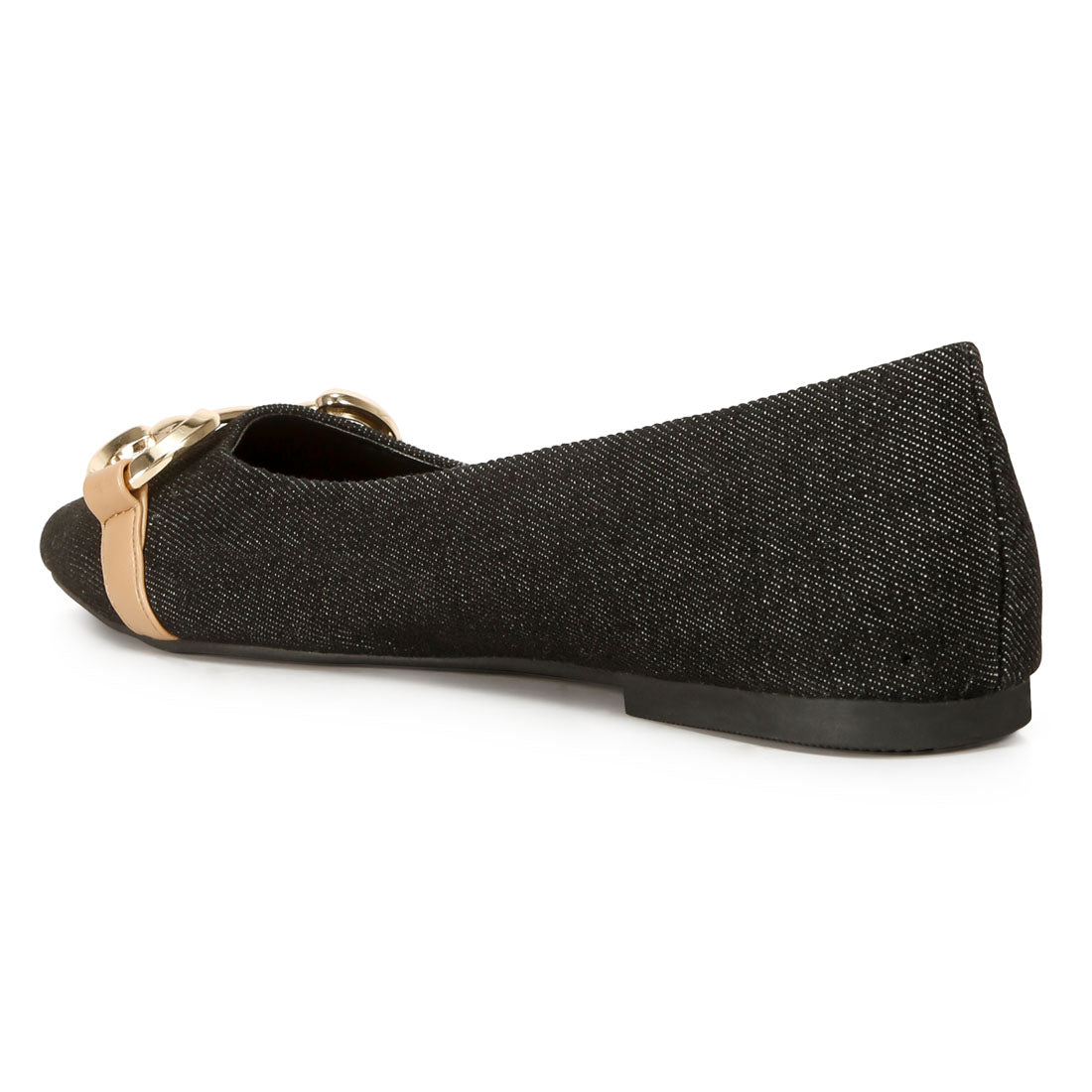 cressida denim horsebit detail ballet flats#color_black