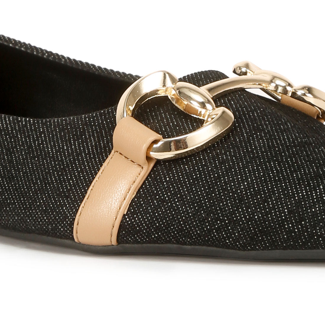 cressida denim horsebit detail ballet flats#color_black