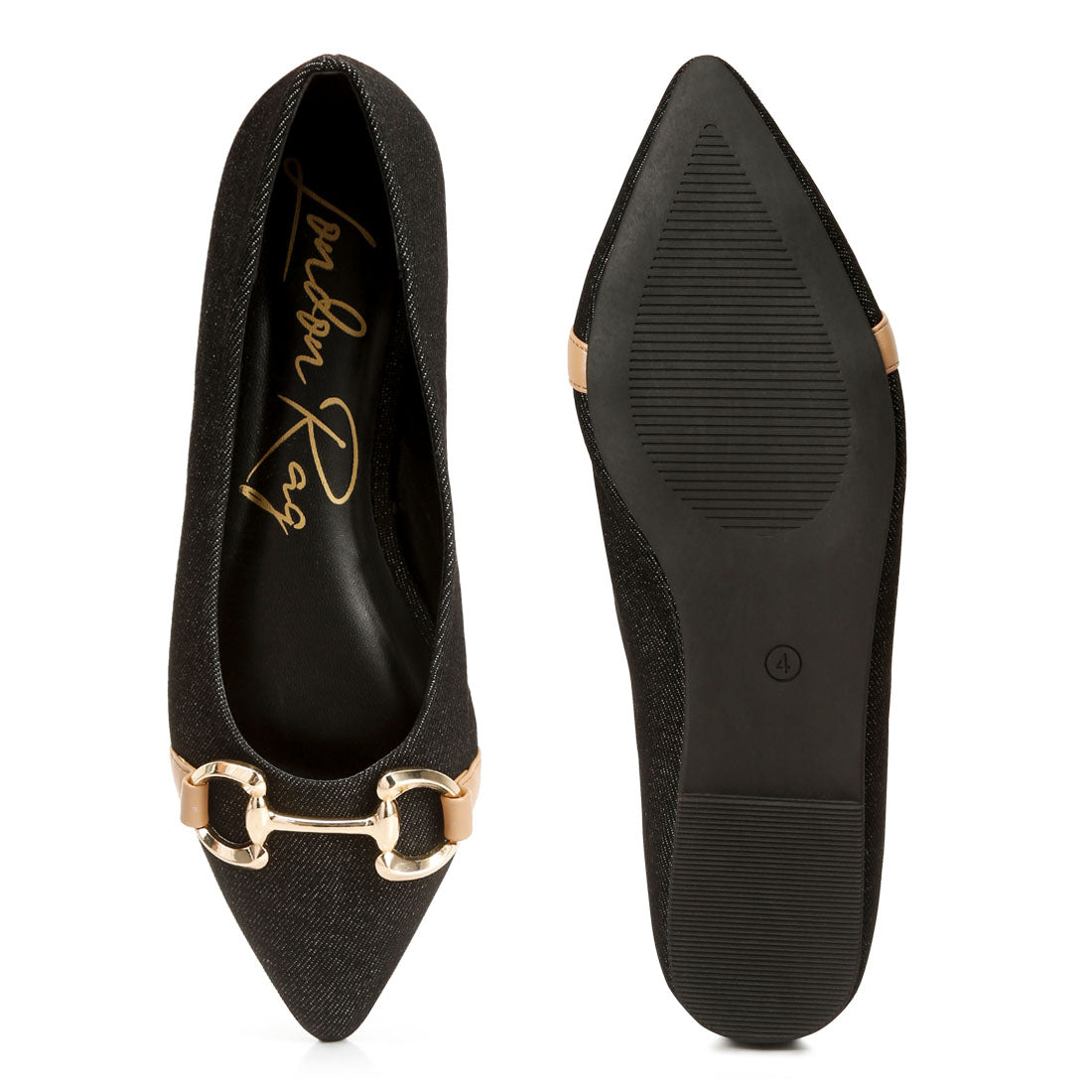 cressida denim horsebit detail ballet flats#color_black