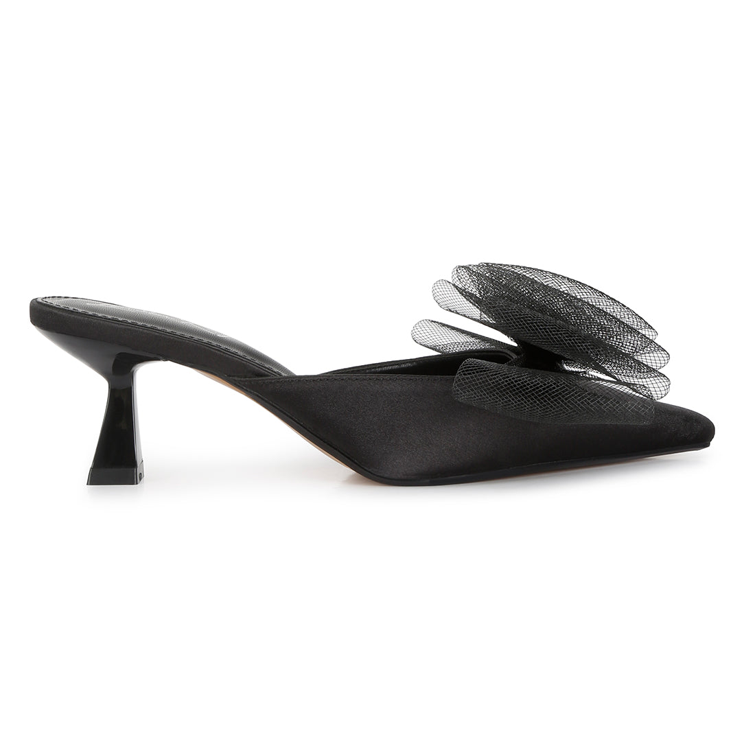 organza bow embellished mules#color_black