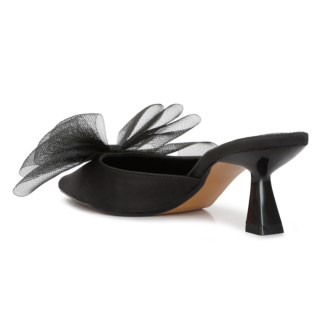 organza bow embellished mules#color_black