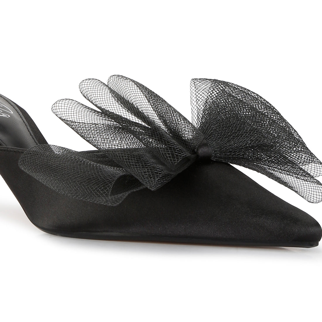 organza bow embellished mules#color_black