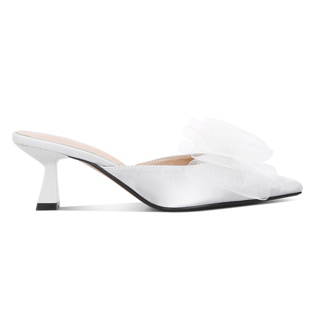 organza bow embellished mules#color_white