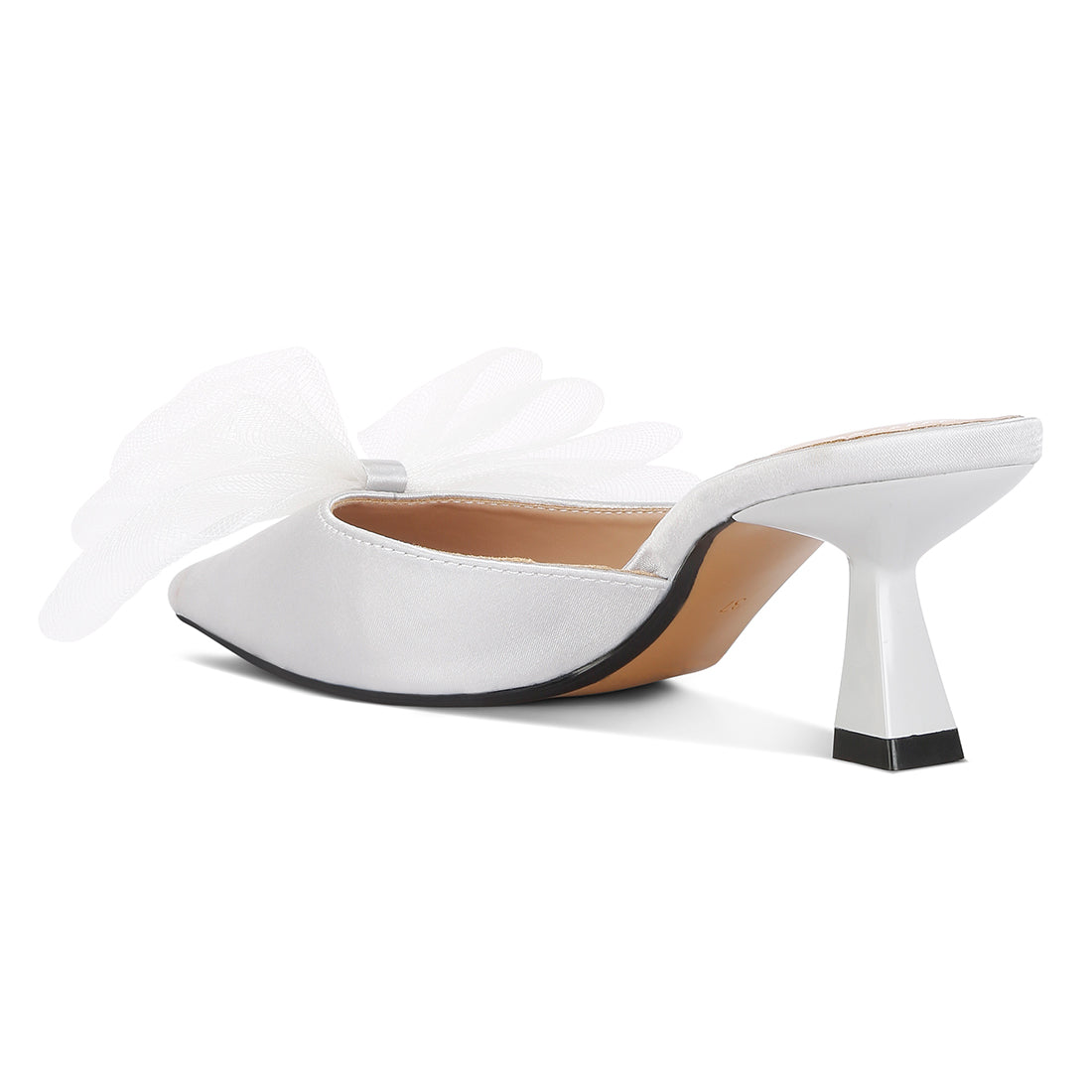 organza bow embellished mules#color_white