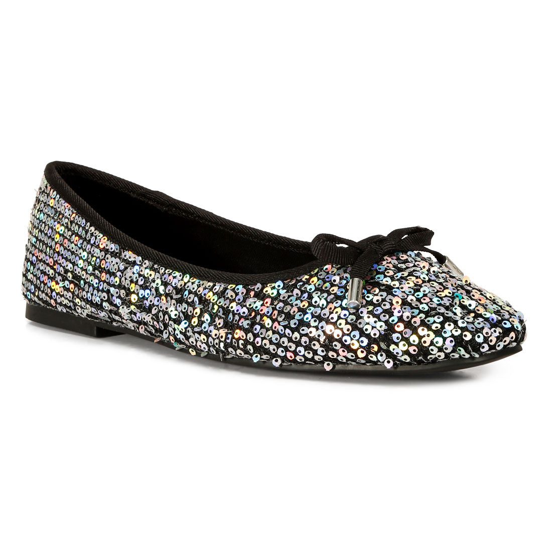 sequin embellished ballet flats#color_black