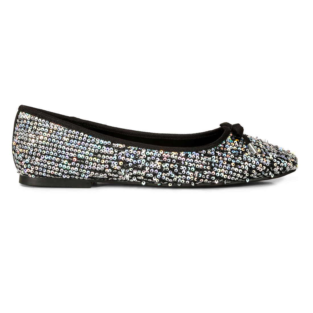 sequin embellished ballet flats#color_black