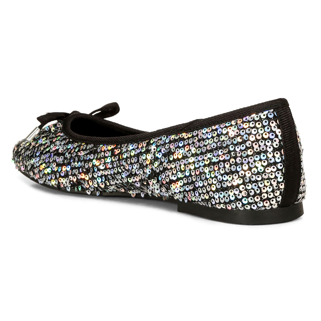 sequin embellished ballet flats#color_black