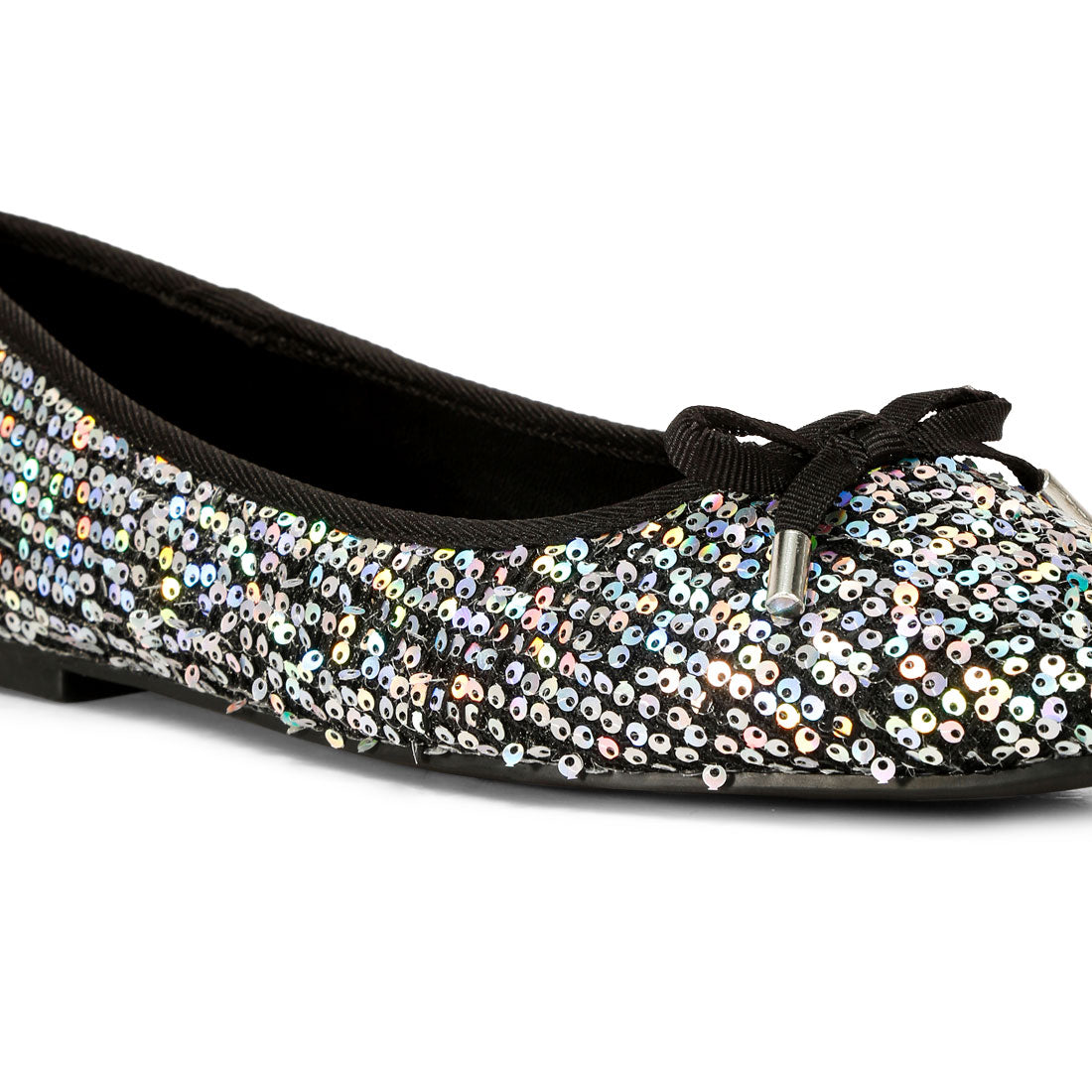 sequin embellished ballet flats#color_black