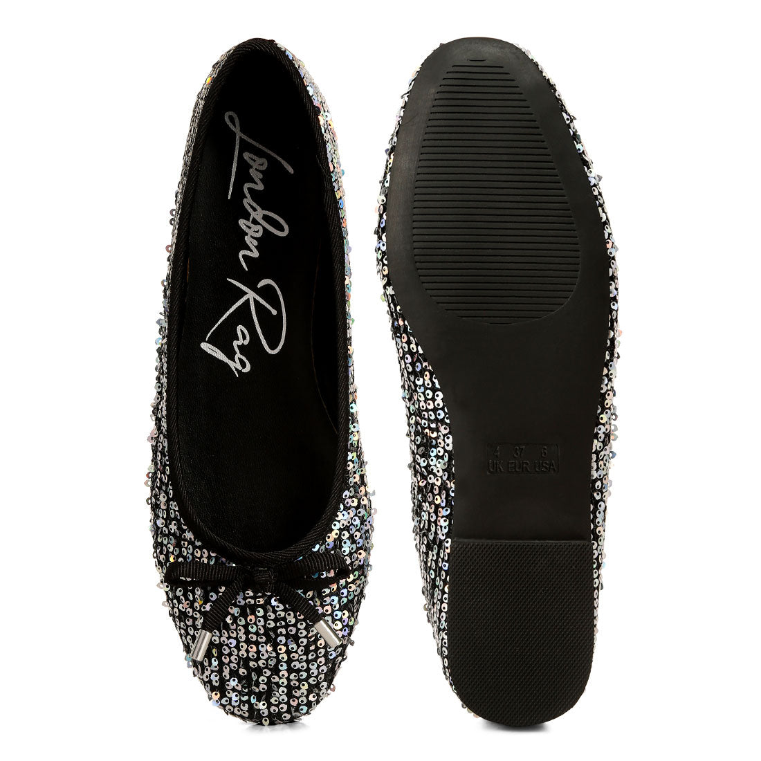 sequin embellished ballet flats#color_black