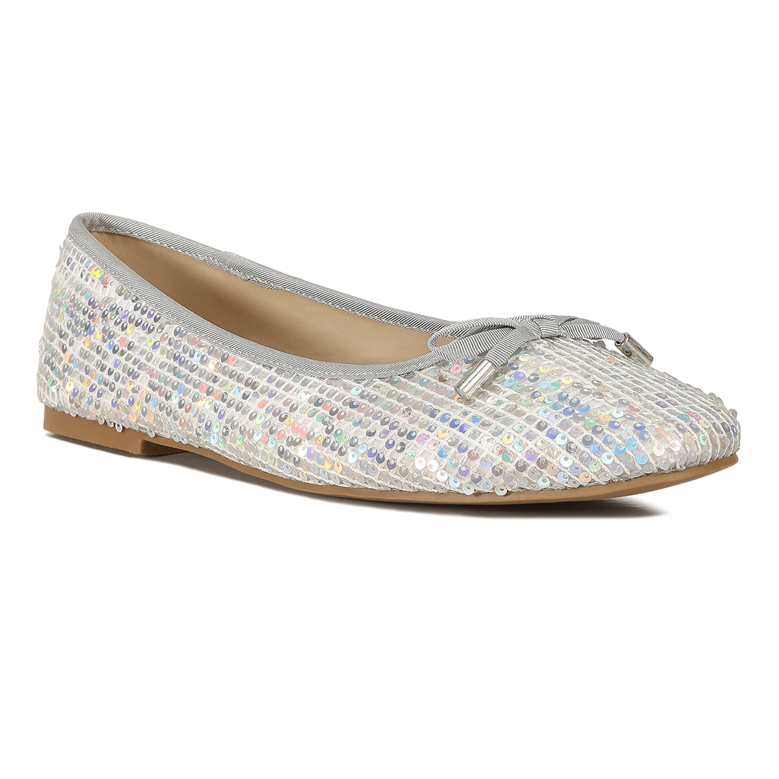 sequin embellished ballet flats#color_silver