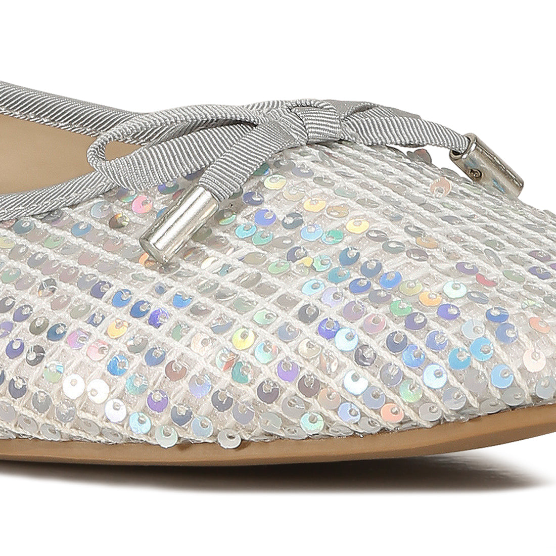 sequin embellished ballet flats#color_silver