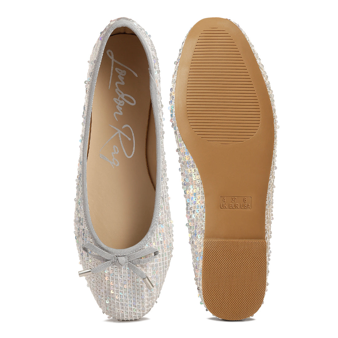 sequin embellished ballet flats#color_silver