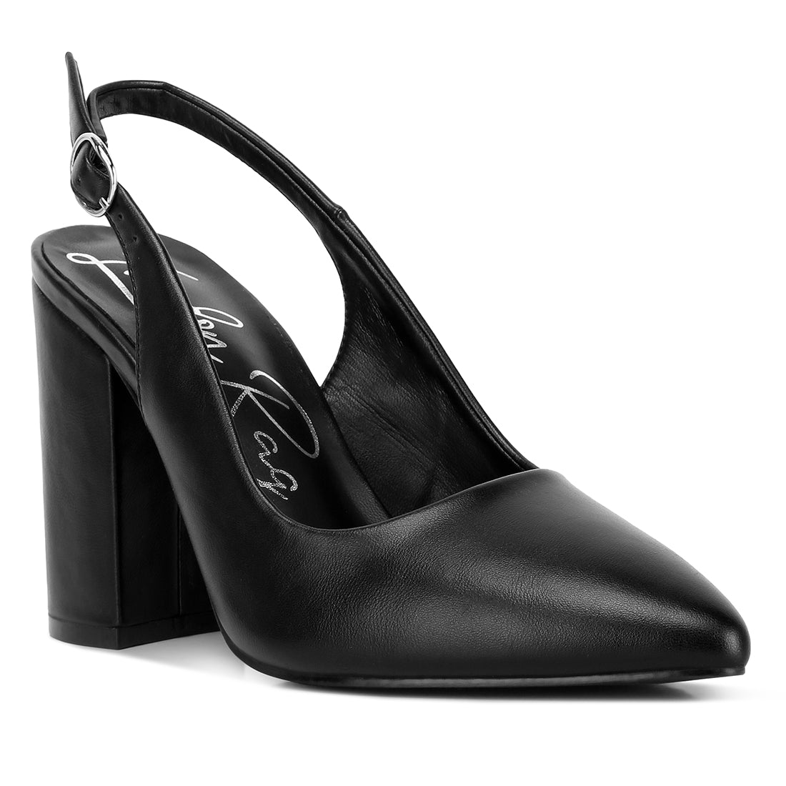 Creidne block heel pointed toe sandals#color_black