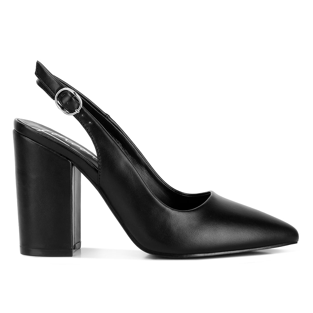 Creidne block heel pointed toe sandals#color_black