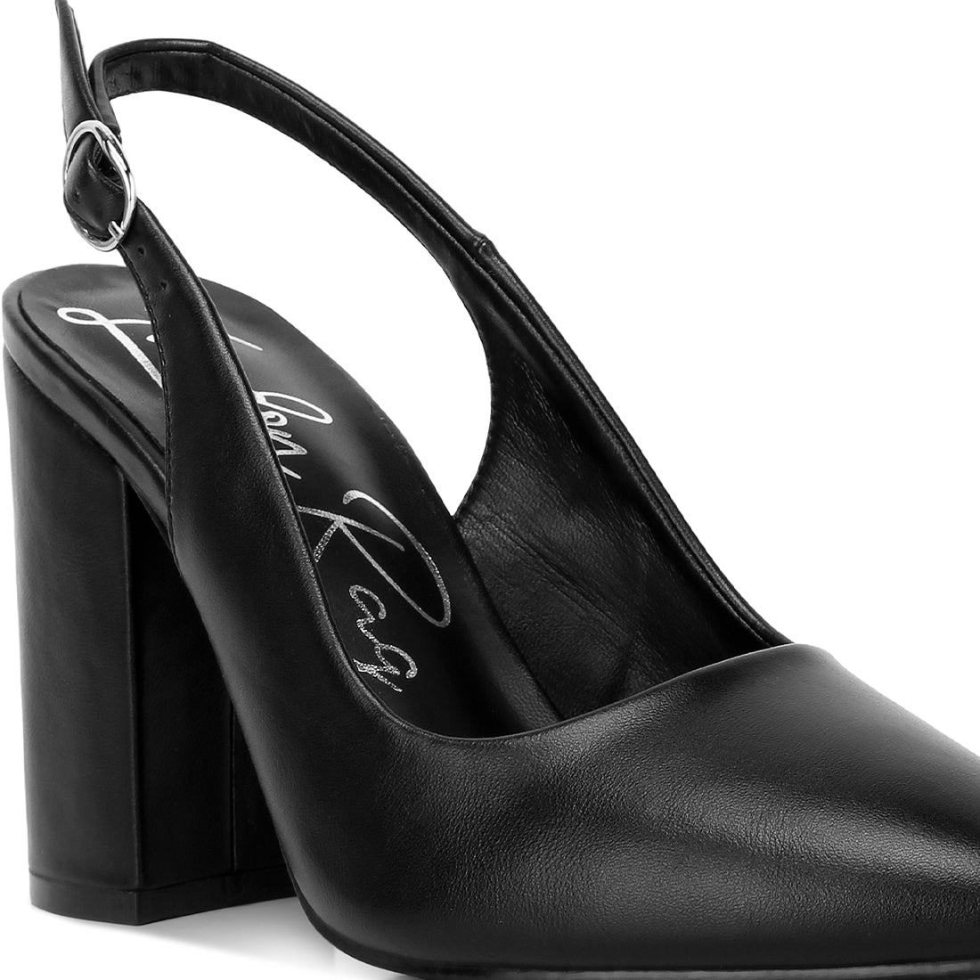 Creidne block heel pointed toe sandals#color_black