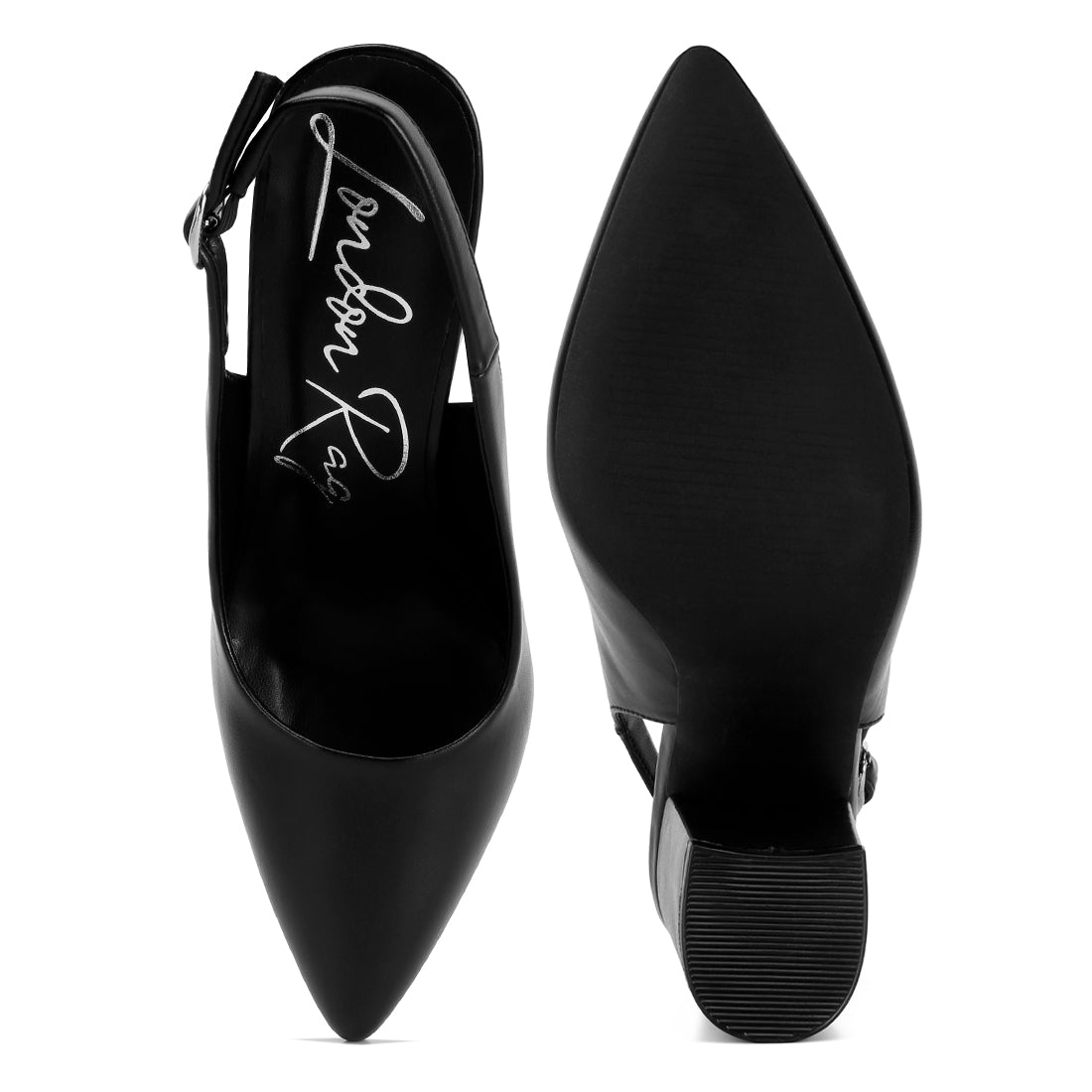 Creidne block heel pointed toe sandals#color_black