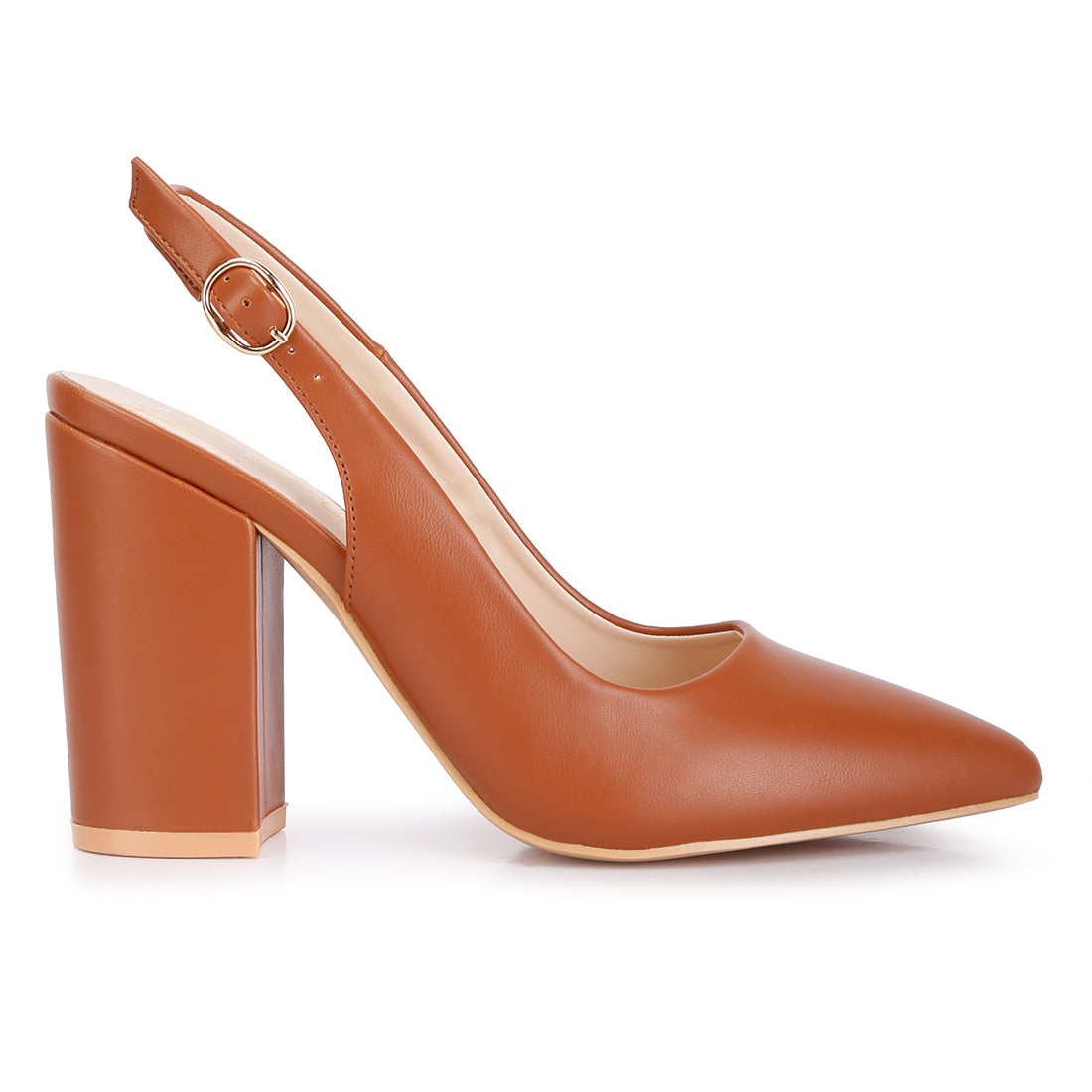 Creidne block heel pointed toe sandals#color_tan