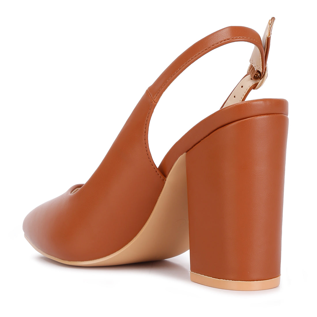 Creidne block heel pointed toe sandals#color_tan