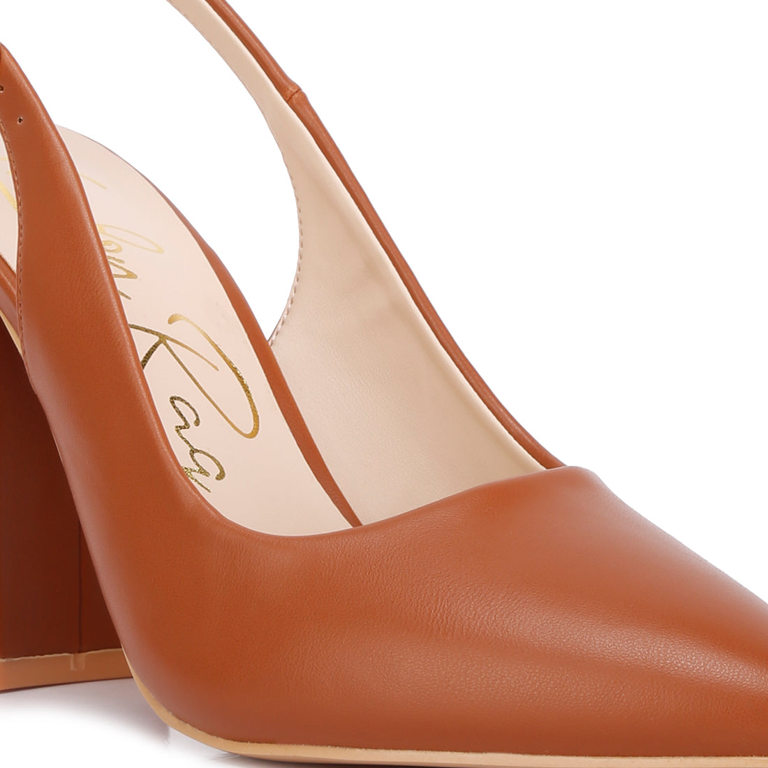 Creidne block heel pointed toe sandals#color_tan