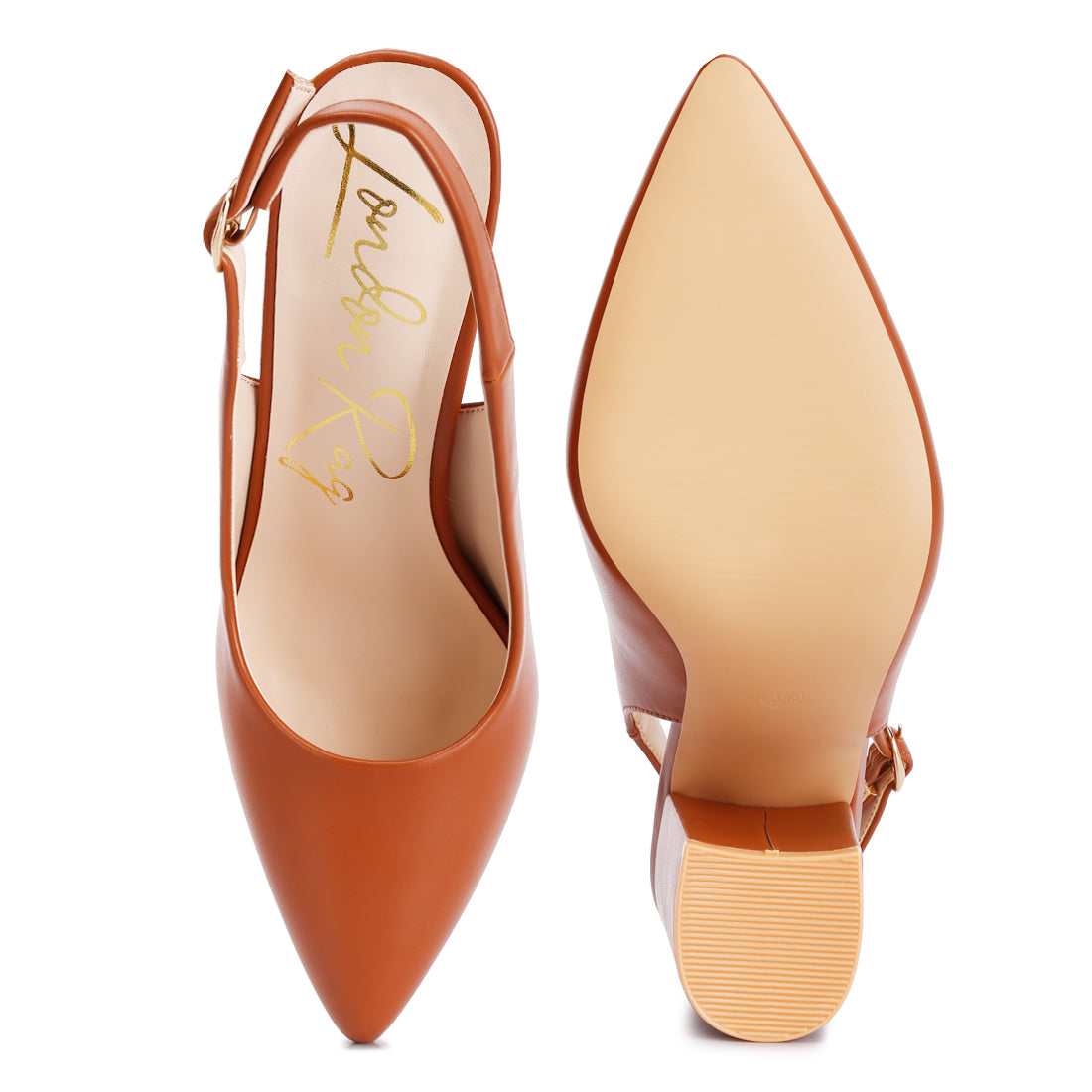 Creidne block heel pointed toe sandals#color_tan
